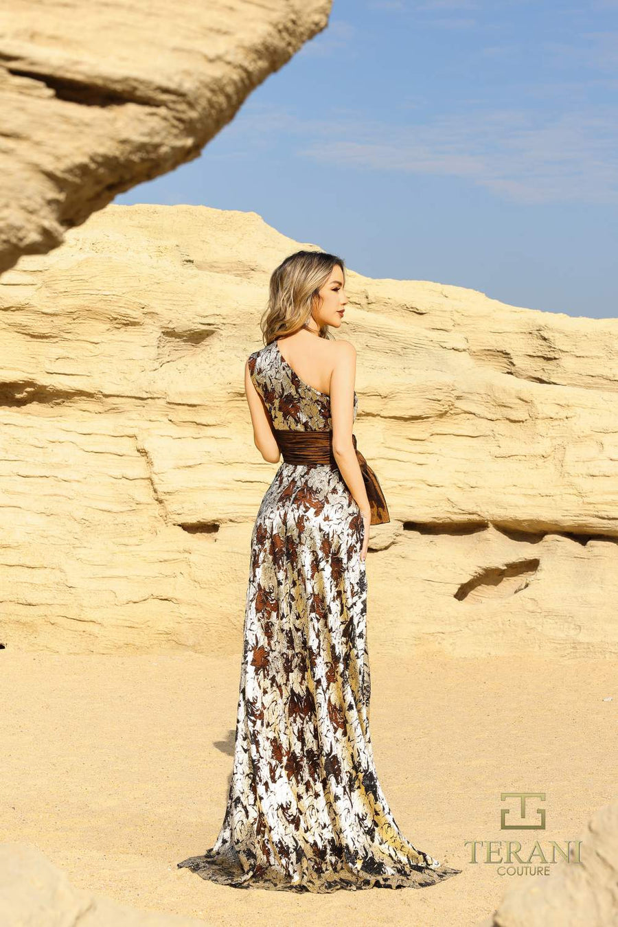 Formal Dresses Metallic Long Formal Evening Dress Coffee Gold