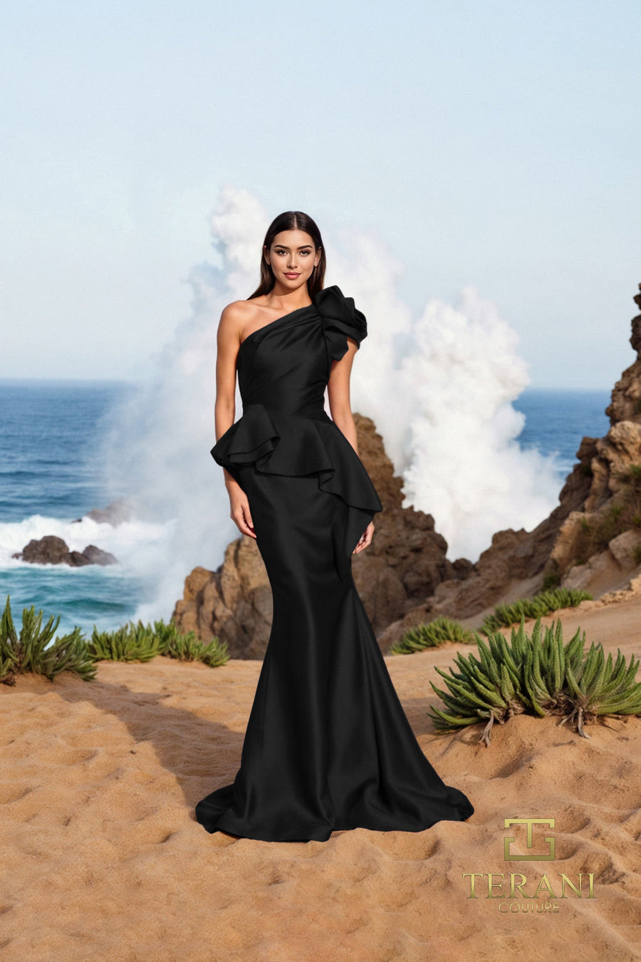 Formal Dresses Long Fitted Formal Peplum Evening Dress Black