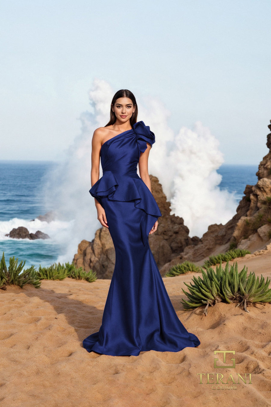 Formal Dresses Long Fitted Formal Peplum Evening Dress Navy