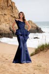 Formal Dresses Long Evening Formal Peplum Fitted Dress Navy