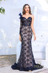 Formal Dresses  Long Fitted Corset Lace Formal Dress Navy Nude