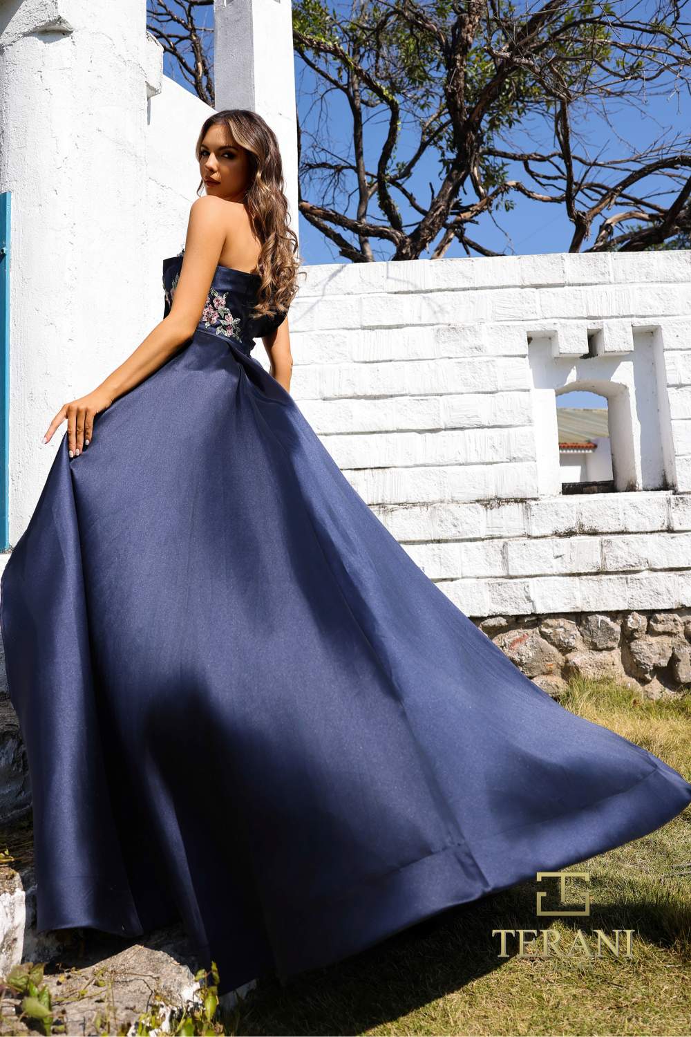 Formal Dresses Long Fitted Overskirt Formal Dress Navy Rose