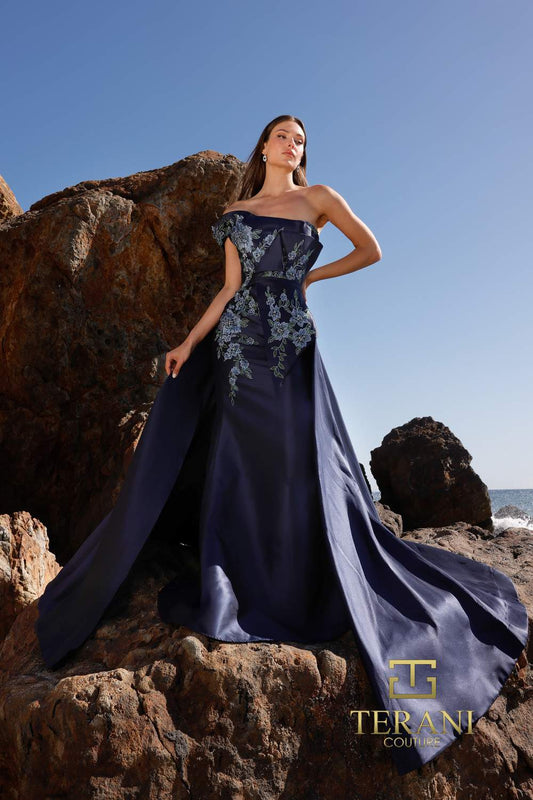 Formal Dresses Long Fitted Overskirt Formal Dress Navy Navy