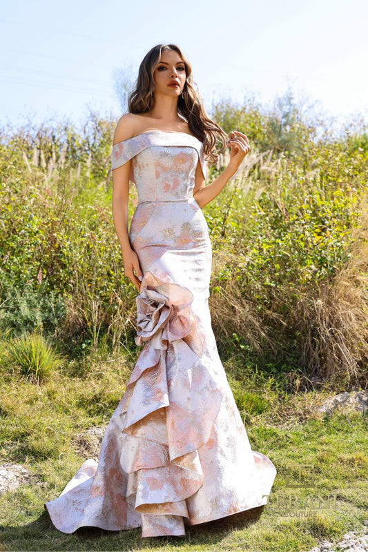 Formal Dresses Long Mermaid Formal Metallic Evening Dress Blush Gold