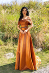 Formal Dresses Pleated Long Formal A Line Beaded Evening Dress Cognac
