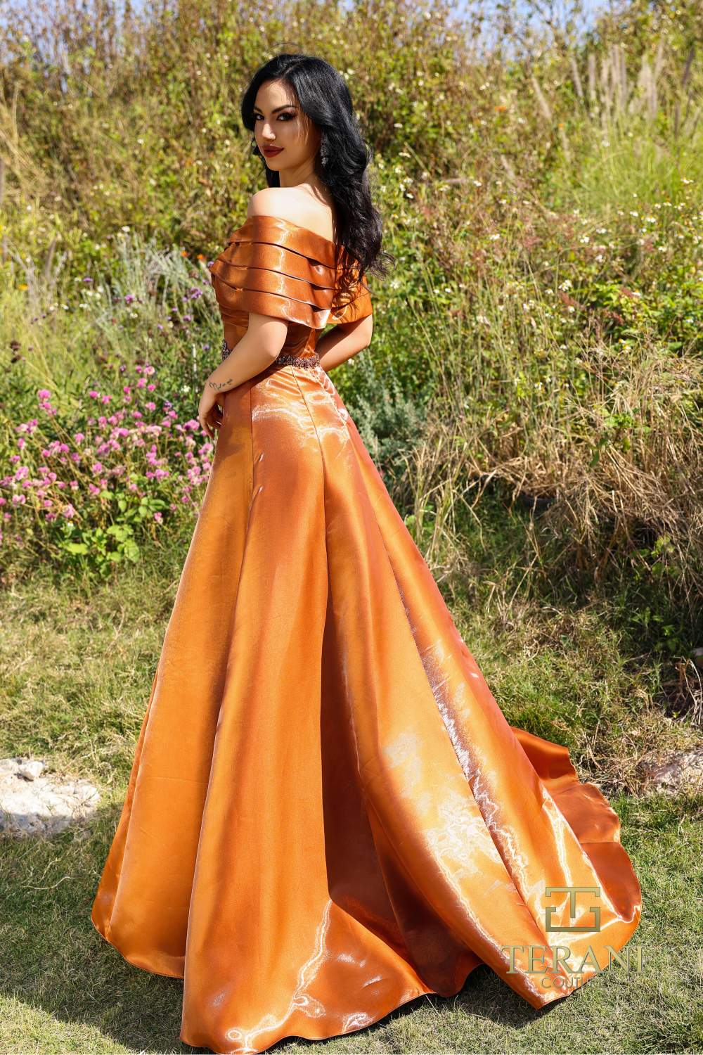 Formal Dresses Pleated Long Formal A Line Beaded Evening Dress Cognac