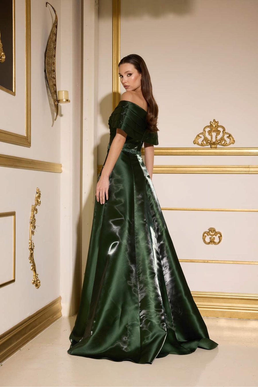 Formal Dresses Pleated Long Formal A Line Beaded Evening Dress Emerald