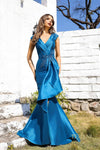 Formal Dresses Long Fitted Formal Ruffle Evening Dress Slate