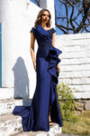 Formal Dresses Long Formal Ruffle Slit Evening Dress Navy