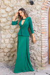 Mother of the Bride Dresses Long Sleeve Formal Two Piece Evening Dress Emerald