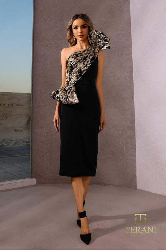 Cocktail Dresses Fitted Short Cocktail Midi Dress Black Gold