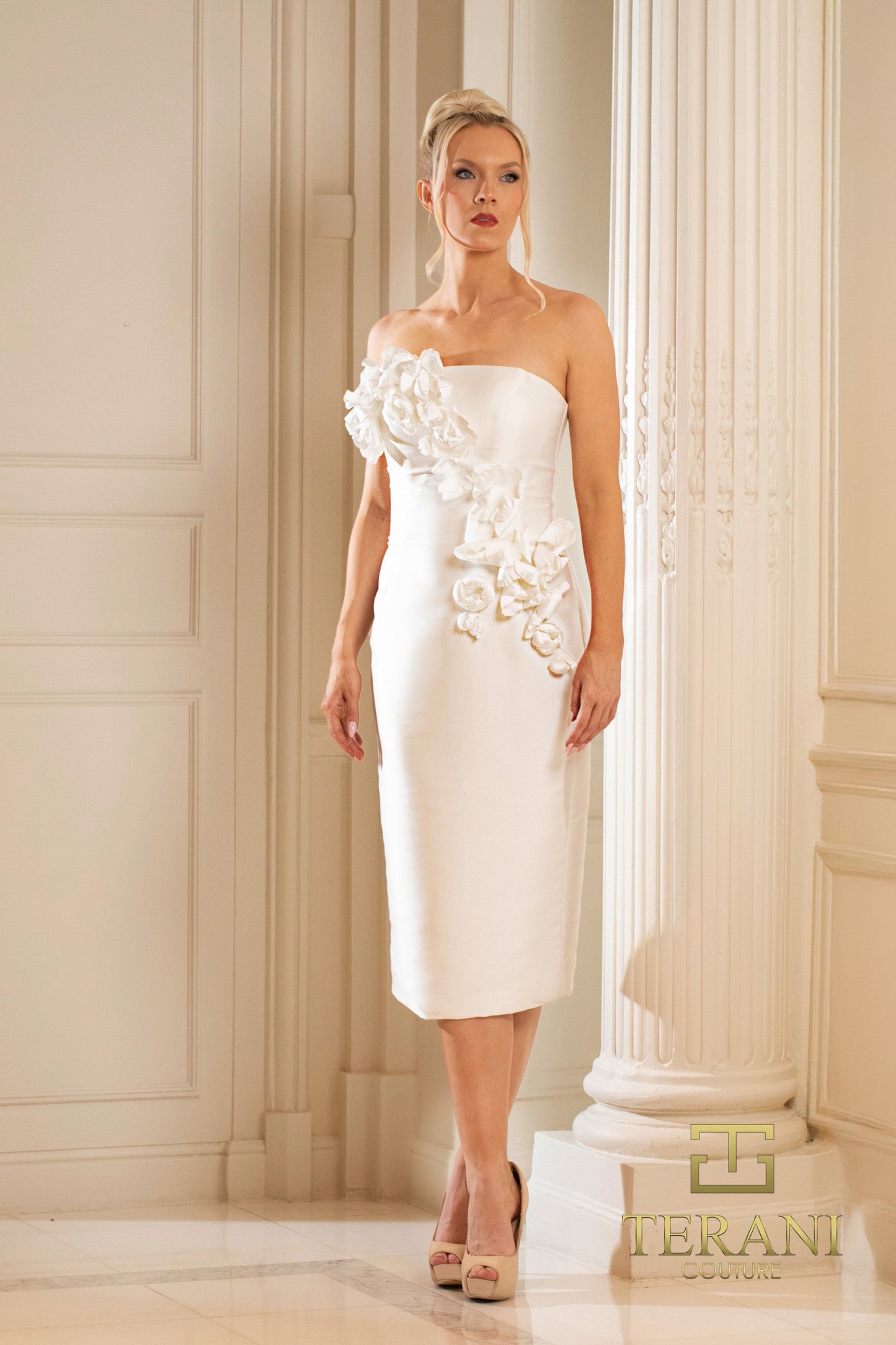 Cocktail DressesShort Cocktail Fitted Bodycon Midi Dress Ivory