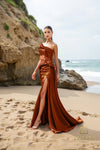 Formal Dresses Fitted Formal Slit Long Evening Dress Cognac