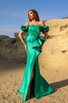 Formal Dresses Long Formal Slit Peplum Evening Dress Emerald