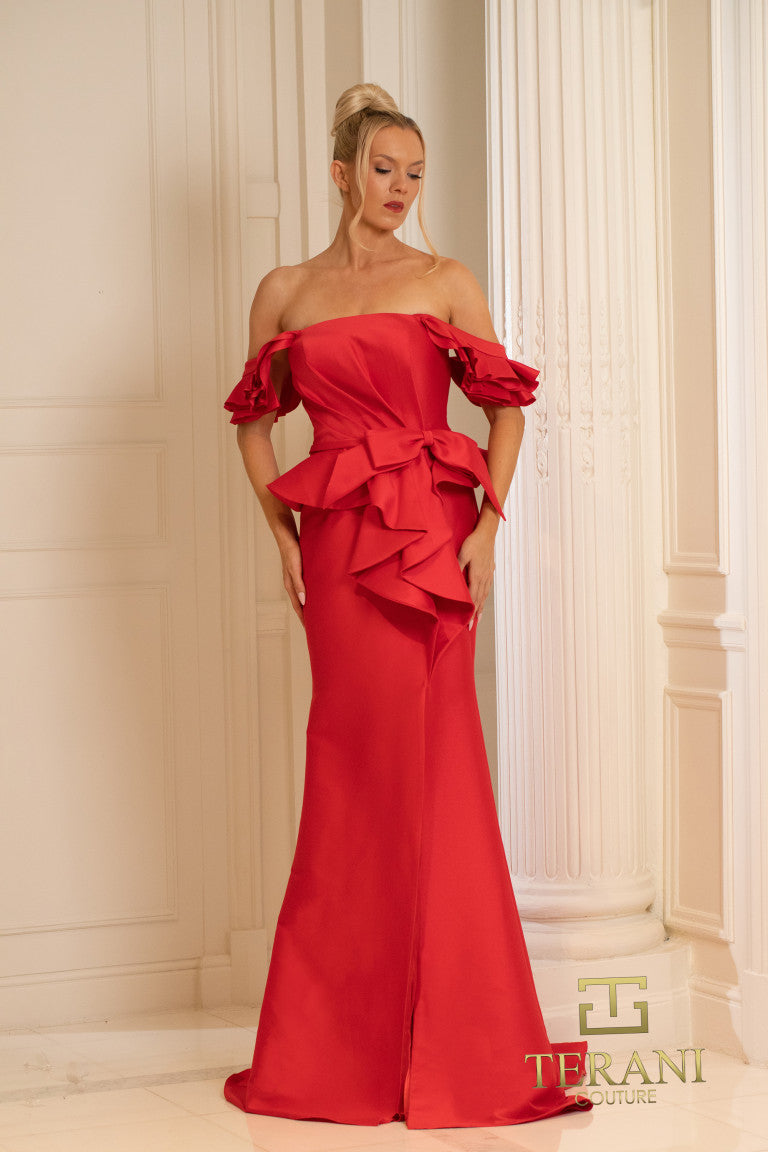 Formal Dresses Long Formal Slit Peplum Evening Dress Red