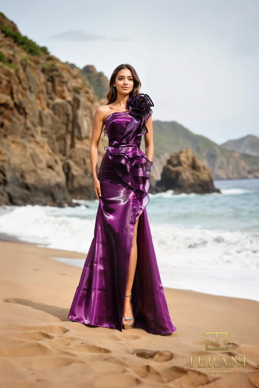 Prom Dresses Long Ruffle Formal Fitted Slit Prom Dress Plum