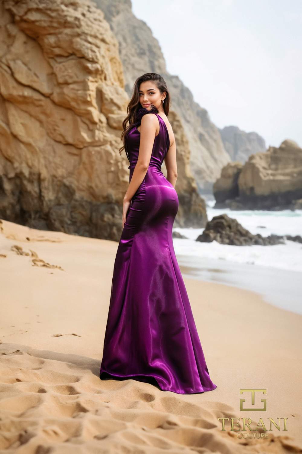 Prom Dresses Long Ruffle Formal Fitted Slit Prom Dress Plum