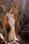Prom Dresses Fitted Long Formal Beaded Prom Dress Champagne