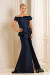 Formal Dresses Fitted Long Formal Peplum Evening Dress Navy