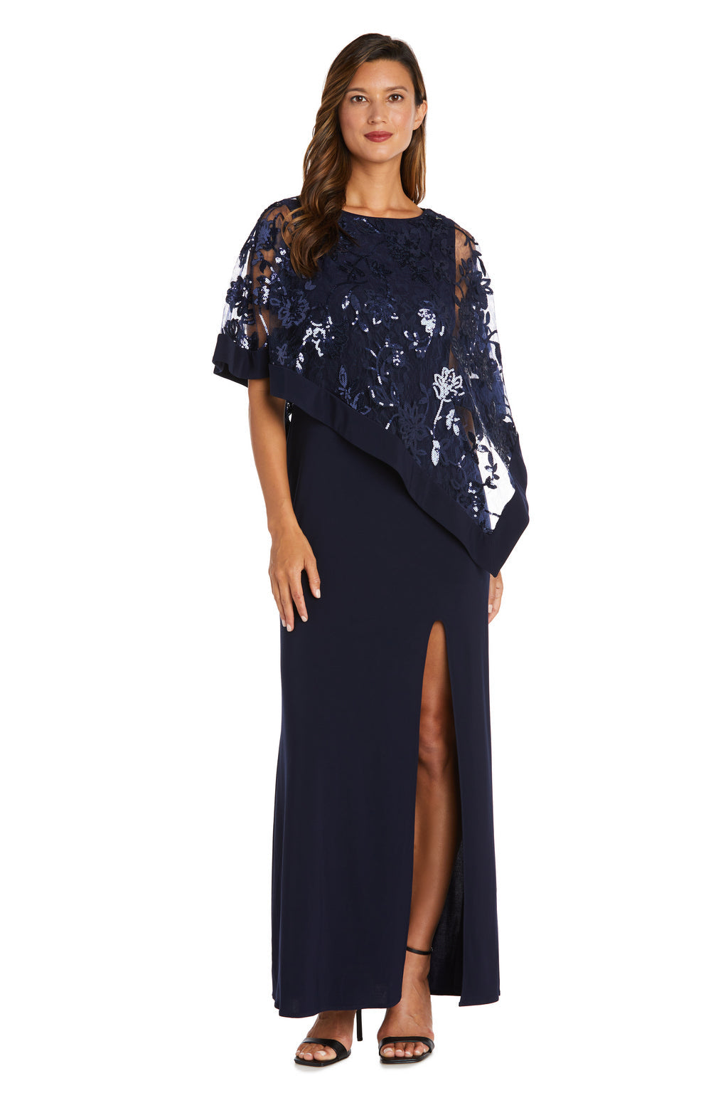 Mother of the Bride Dresses Long Sequin Mother of the Bride Poncho Dress Navy
