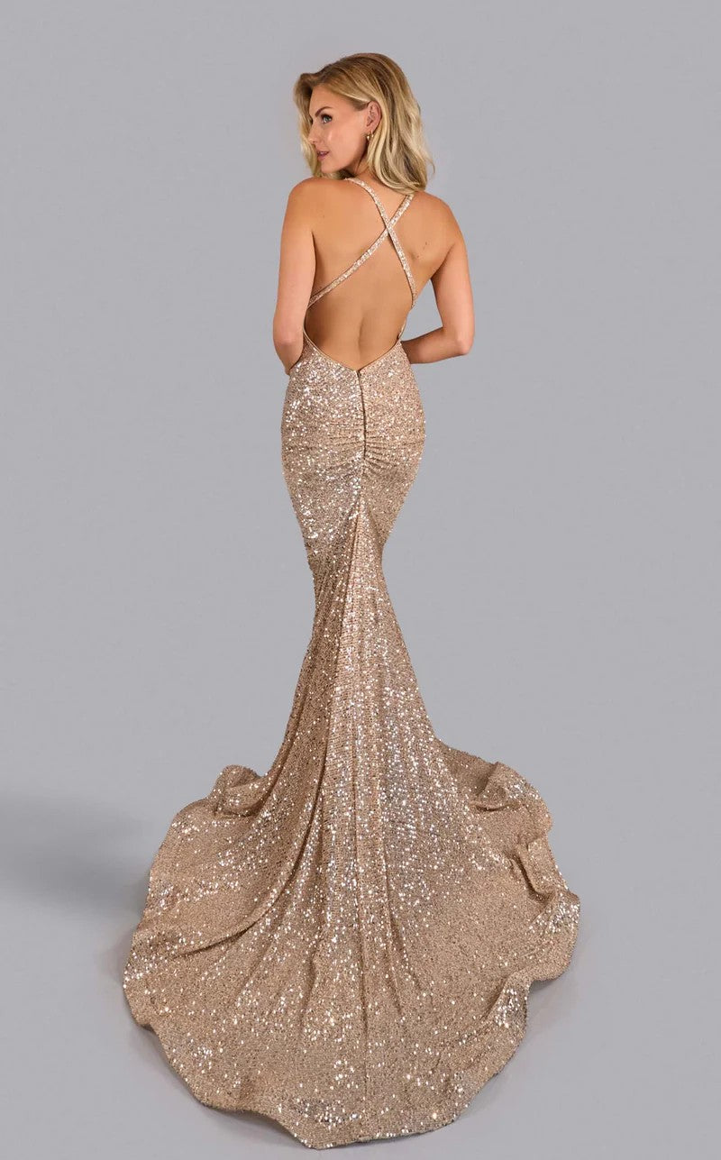 Prom Dresses Fitted Long Formal Sequin Prom Dress Gold