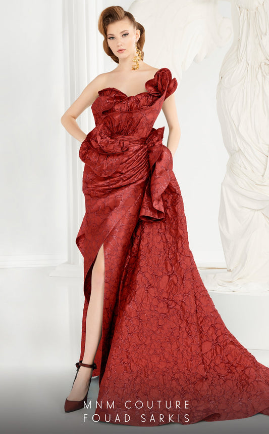 Formal Dresses Long Formal Rosette Folded Metallic Evening Prom Dress Red