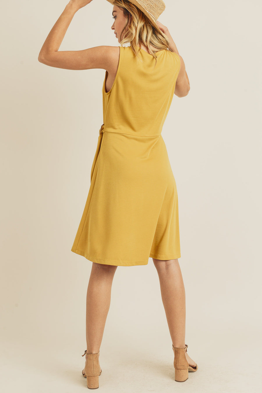 Cocktail Dresses Short Sleeveless Wrap Dress Honey Mustard