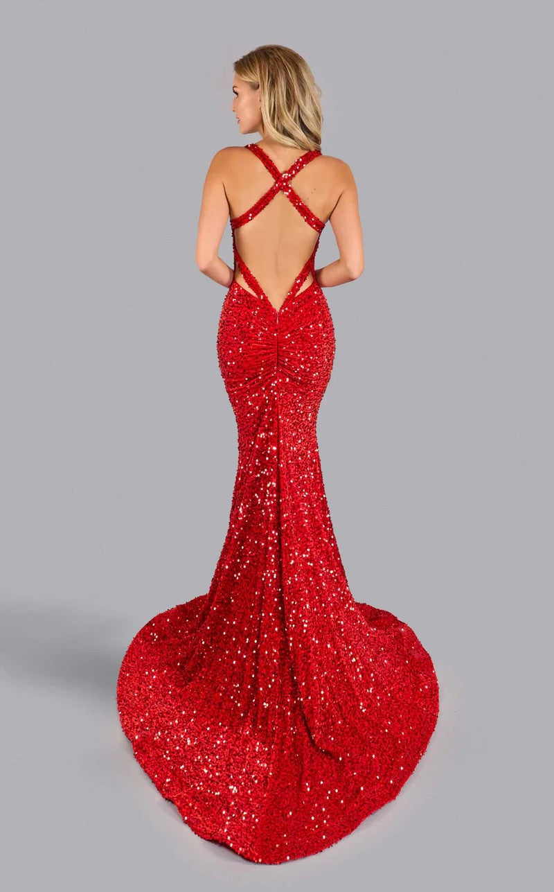Prom Dresses Velvet Long Formal Mermaid Sequin Prom Dress Red