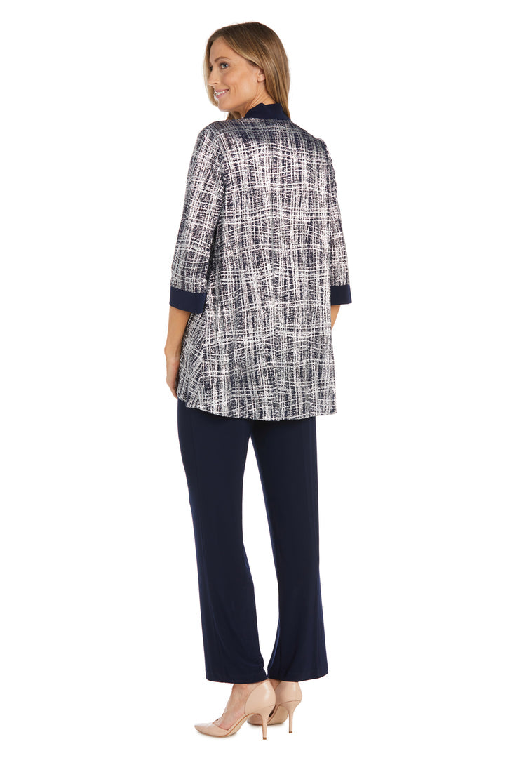 Pant Suit Metallic Printed Pant Suit Jacket Set Navy