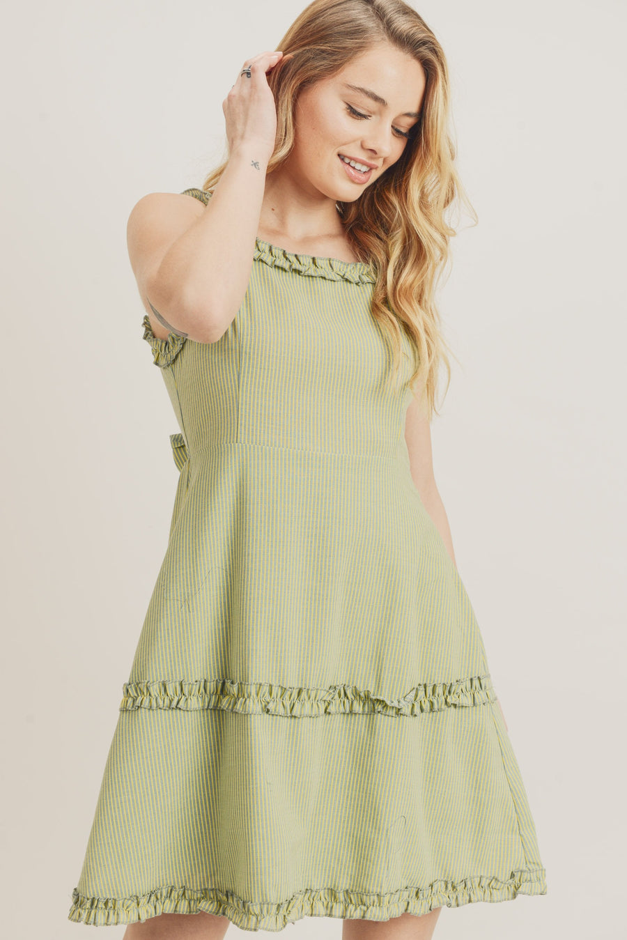 Cocktail Dresses Short Sleeveless Frilled Dress Yellow Green