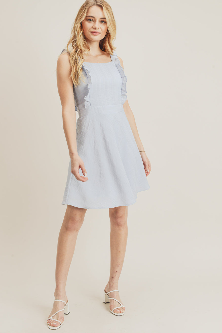 Cocktail Dresses Short Sleeveless Frilled Strap Dress Ice Blue