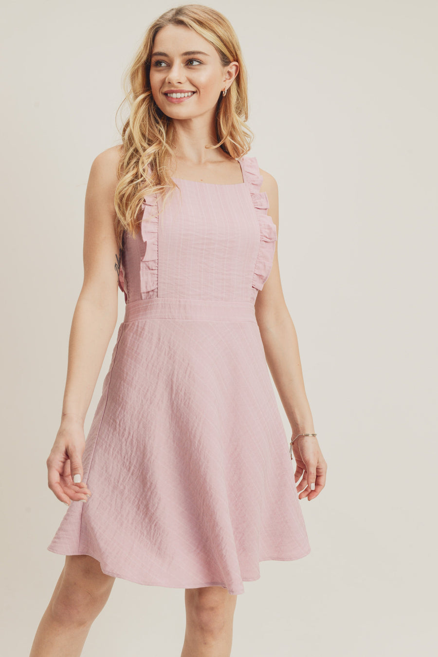 Cocktail Dresses Short Sleeveless Frilled Strap Dress Pink