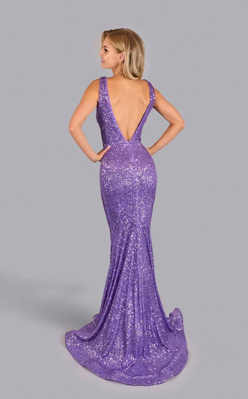 Prom Dresses Fitted Sequin Long Formal Evening Prom Dress Lavender Mist