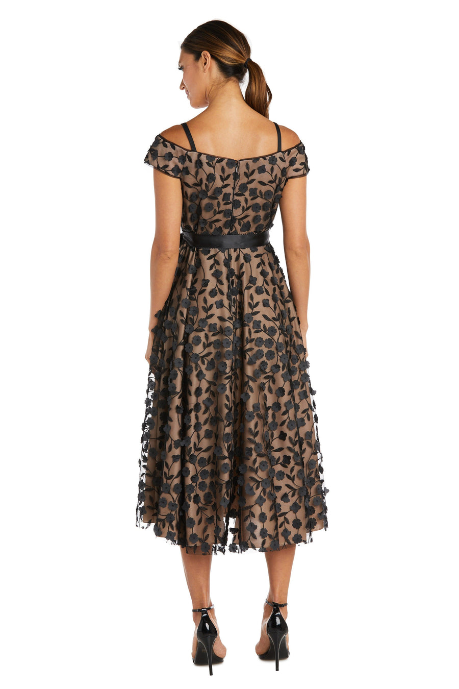 R&M Richards 2606 Off Shoulder Tea Length Dress