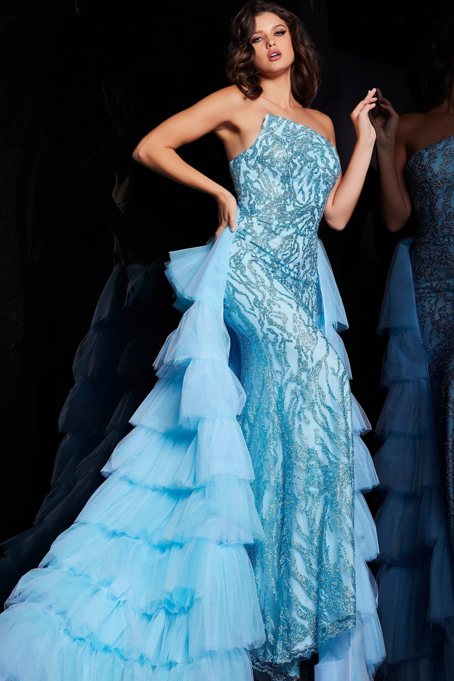 Prom Dresses Layered Overskirt Long Prom Dress Turquoise