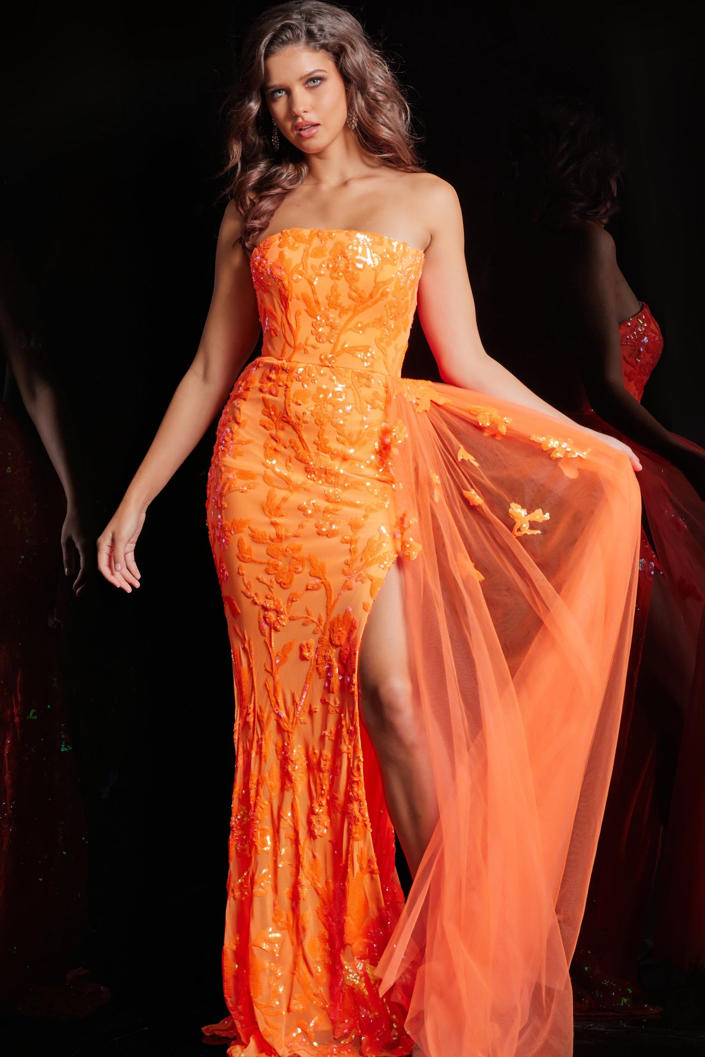Prom Dresses Side Tail Fitted Long Formal Prom Dress Neon Orange