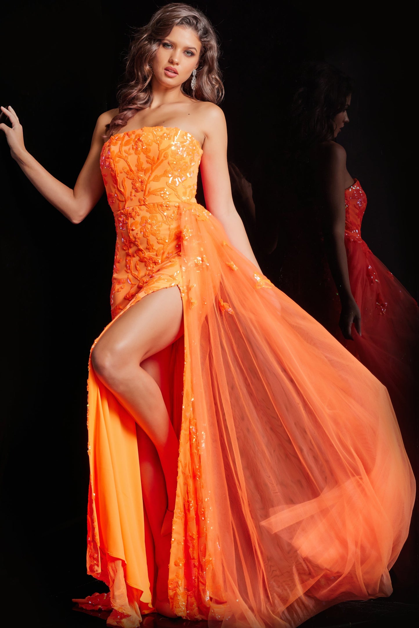 Prom Dresses Side Tail Fitted Long Formal Prom Dress Neon Orange