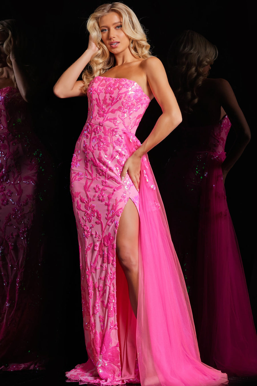 Prom Dresses Side Tail Fitted Long Formal Prom Dress Neon Pink