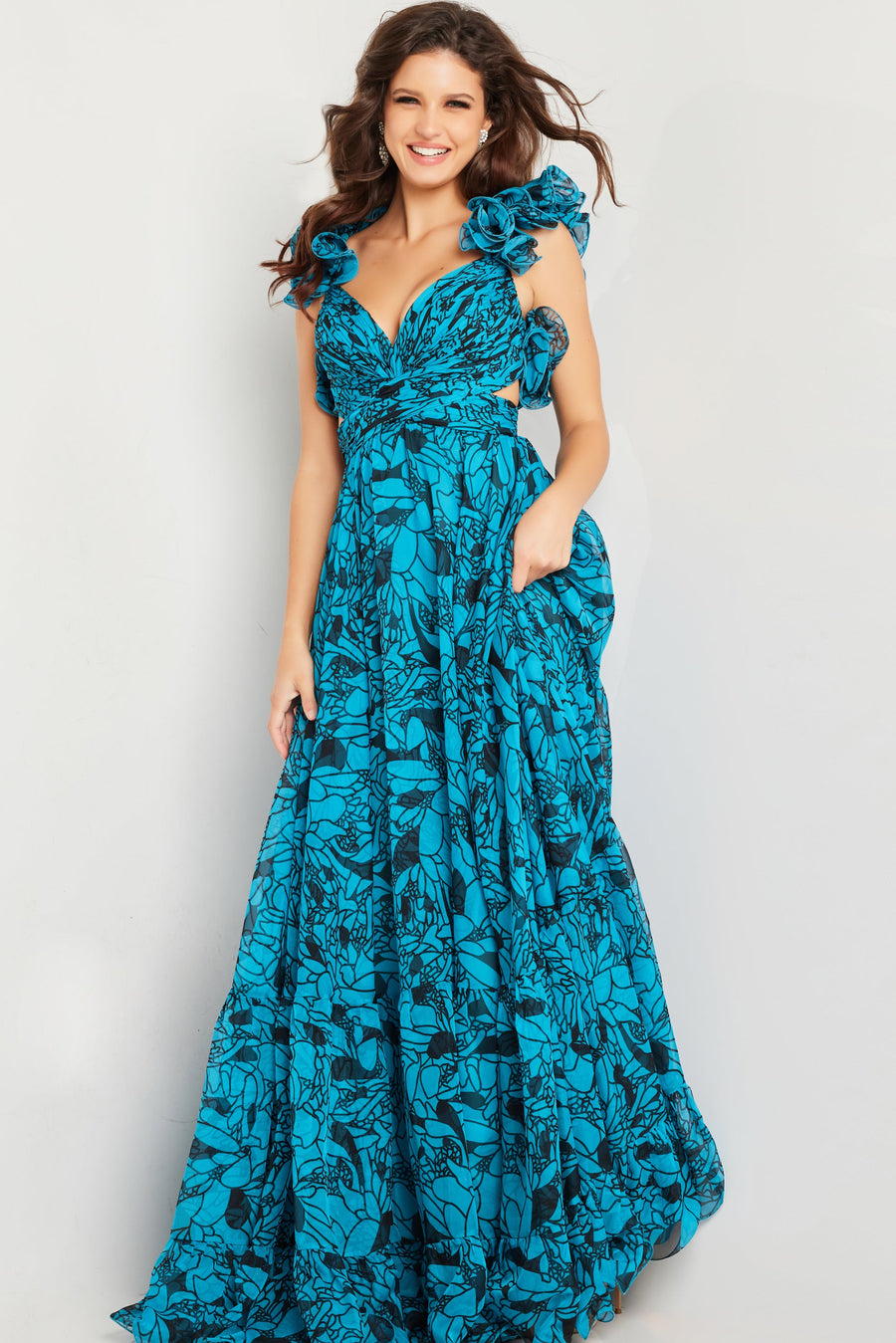 Prom Dresses Ruched Bodice Flowy Long Formal Prom Dress Print