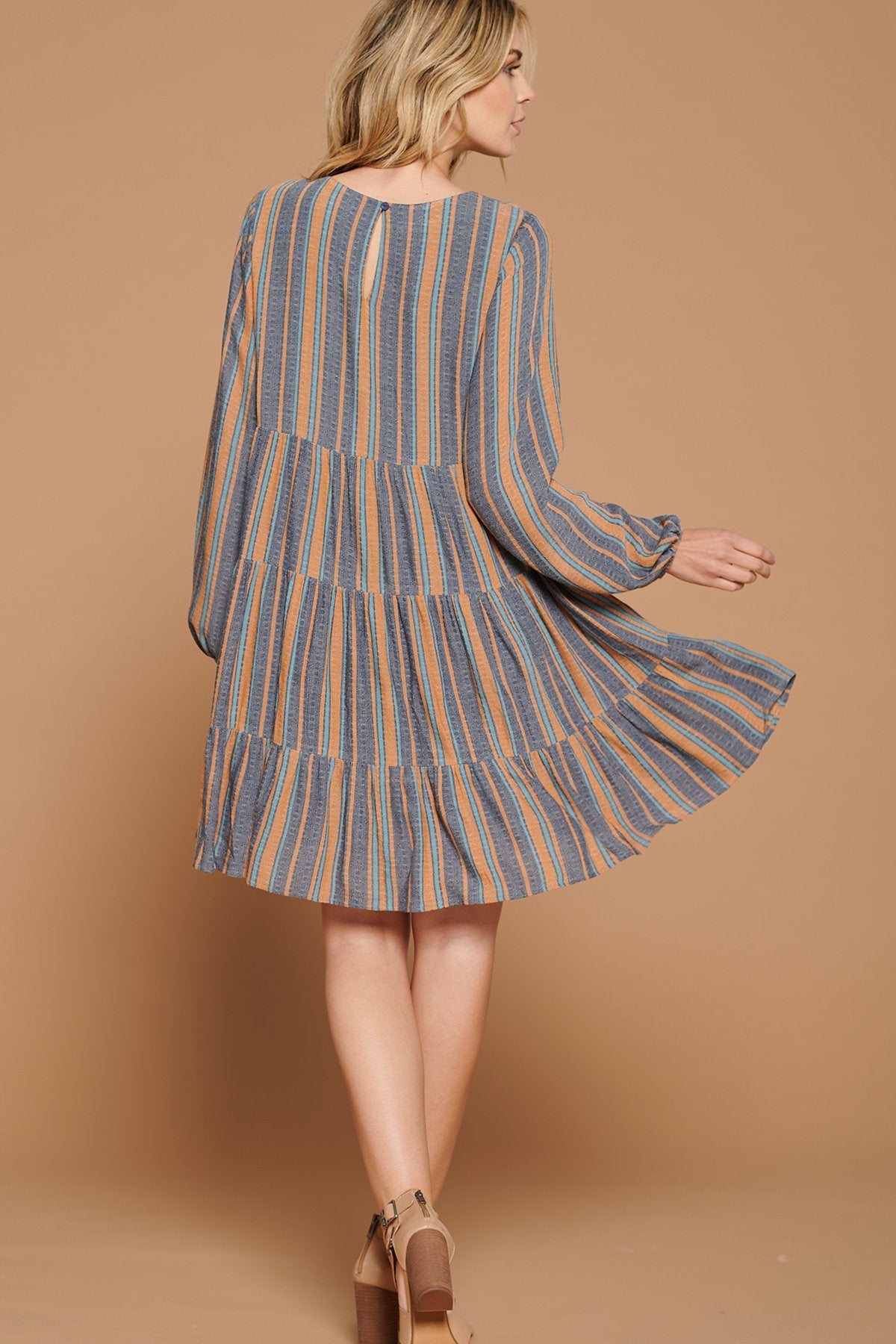 Cocktail Dresses Tiered Balloon Sleeve Short Dress Desert Midnight