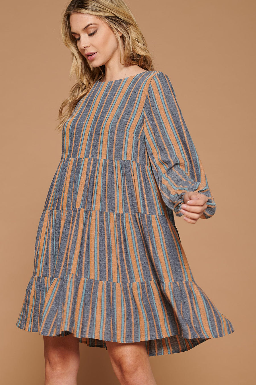 Cocktail Dresses Tiered Balloon Sleeve Short Dress Desert Midnight