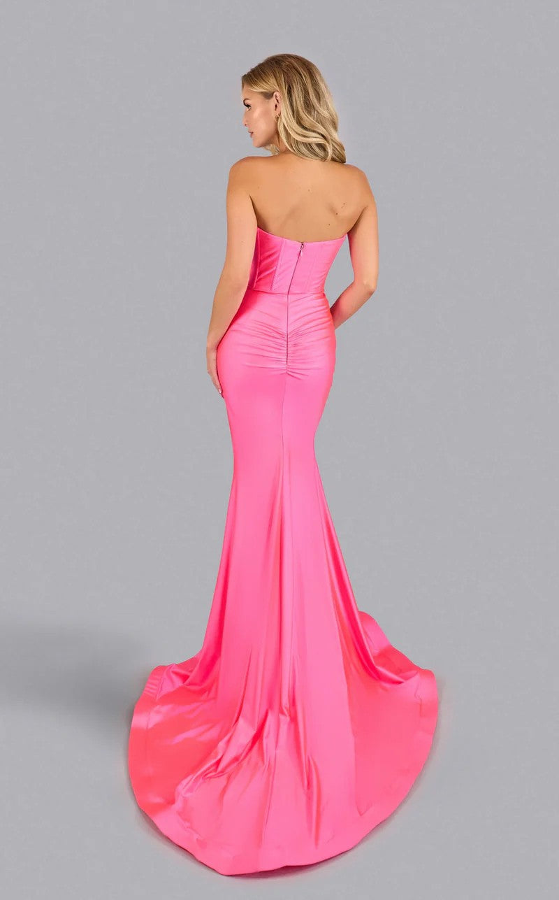 Prom Dresses Formal Long Evening Fitted Corset Slit Prom Dress Bubble gum