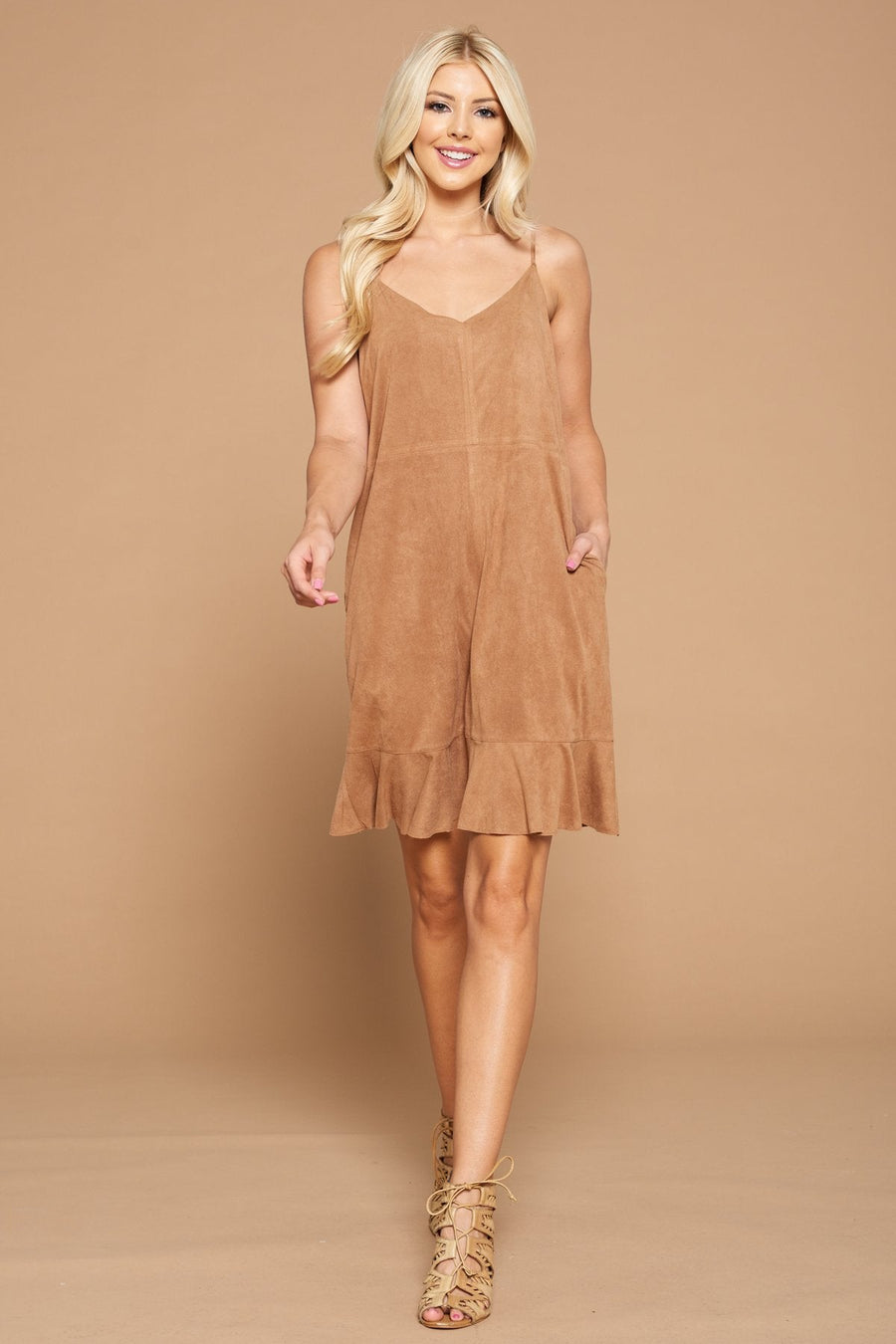 Cocktail Dresses Short Spaghetti Strap Pocket Dress Mocha
