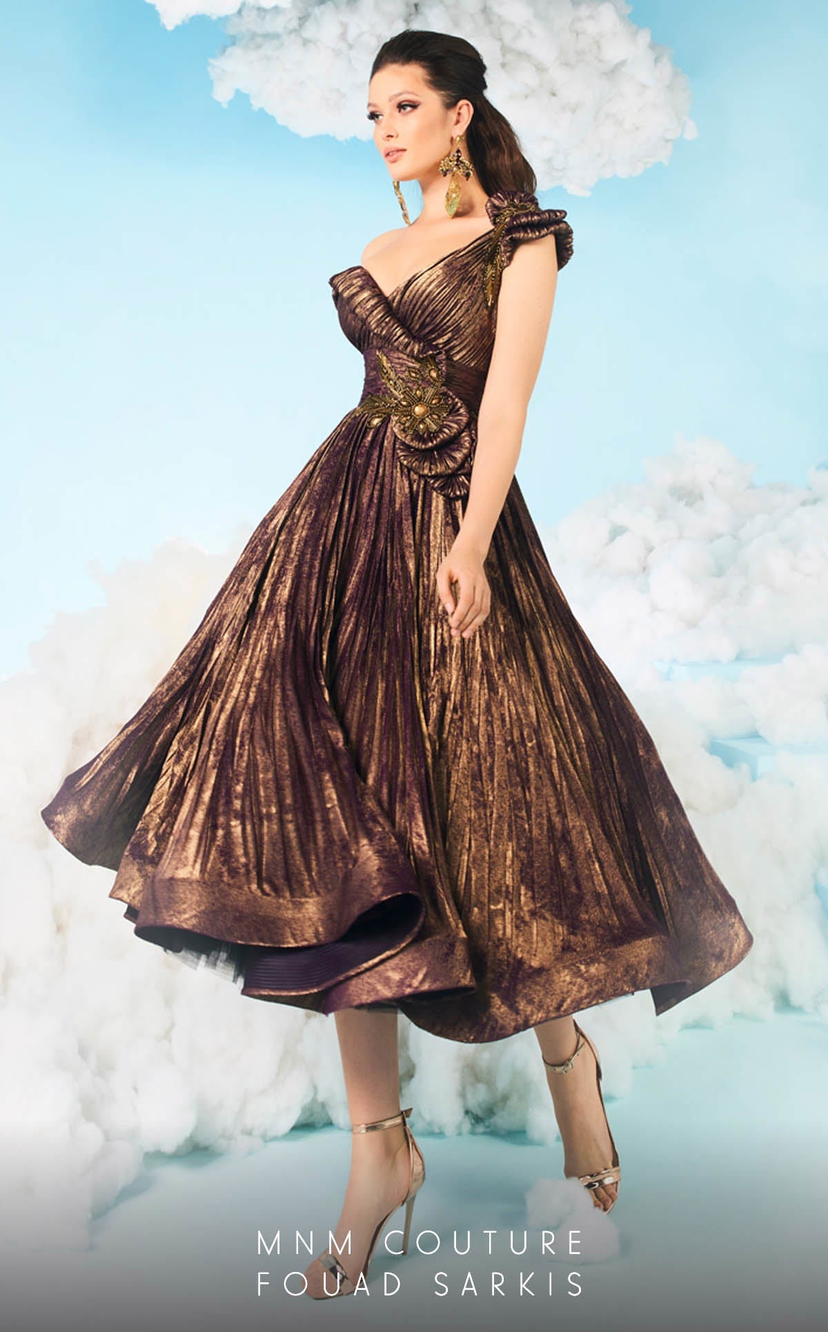 Cocktail Dresses Beaded Formal A Line Metallic Tea Length Dress Bronze