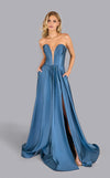 Prom Dresses Prom Long A Line Corset Pocket Formal Dress Cold Blue