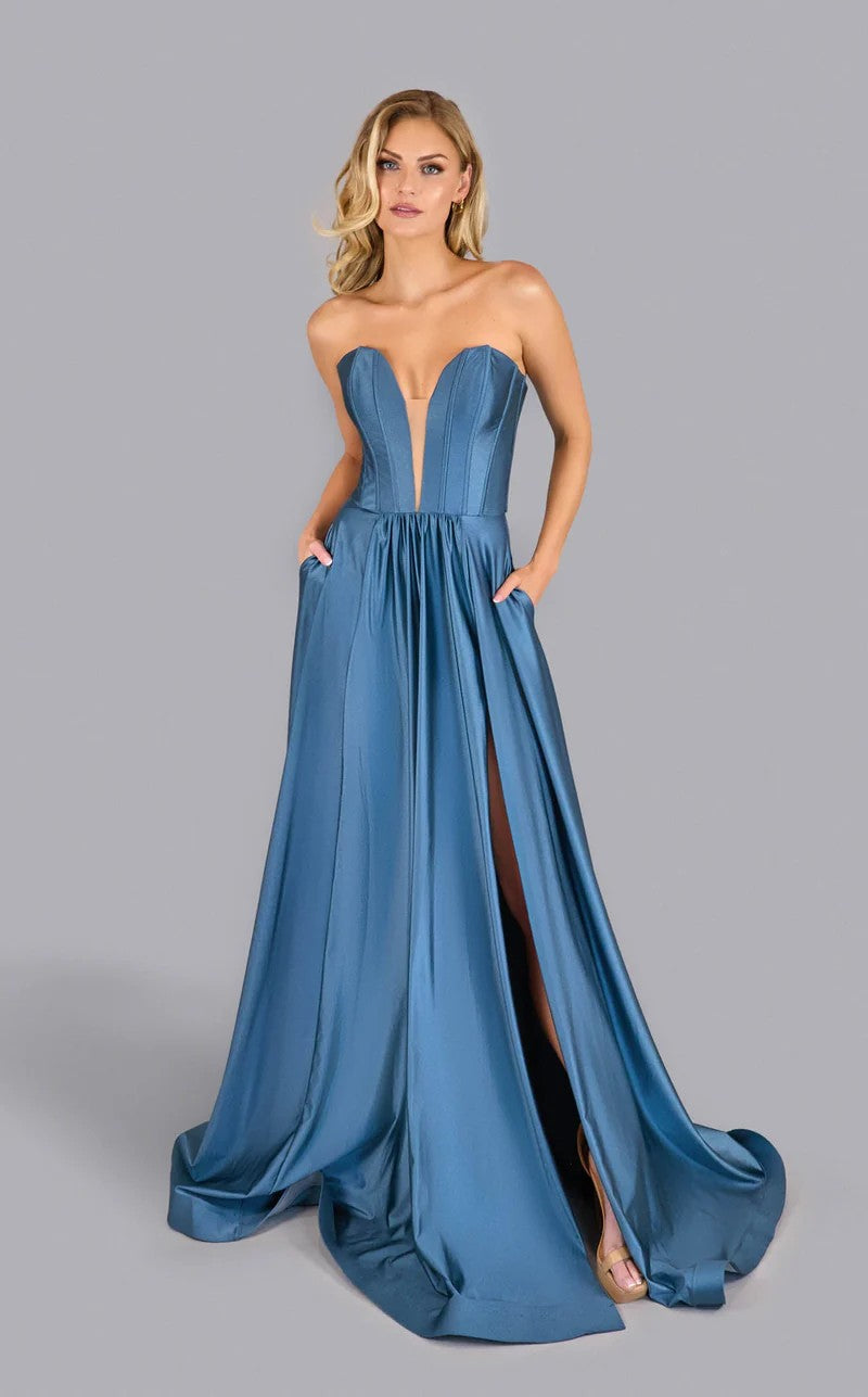 Prom Dresses Prom Long A Line Corset Pocket Formal Dress Cold Blue