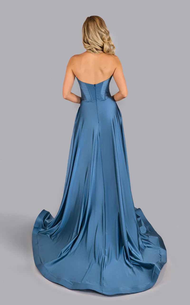 Prom Dresses Prom Long A Line Corset Pocket Formal Dress Cold Blue