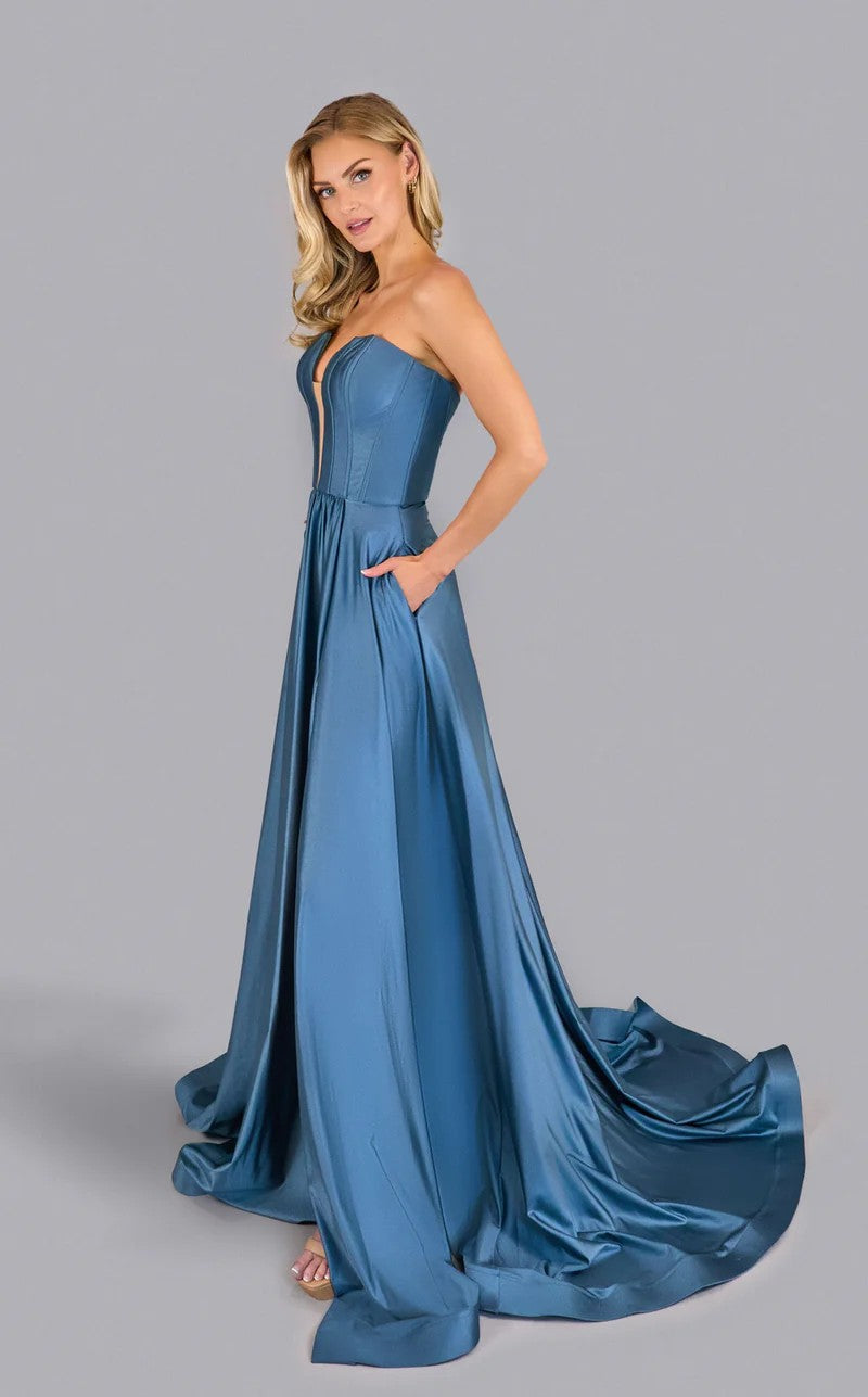 Prom Dresses Prom Long A Line Corset Pocket Formal Dress Cold Blue