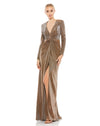 Formal Dresses Long Sleeve Front Twist Formal Prom Dress  Bronze