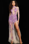 Prom Dresses Long Sleeve Illusion Long Formal Prom Dress Purple/Nude